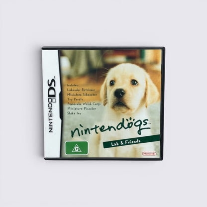 MrPixel Nintendogs Lab & Friends Nintendo DS game case featuring a cute yellow Labrador puppy portrait