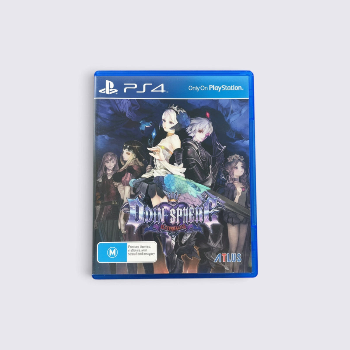 MrPixel Odin Sphere Leifthrasir PS4 game case featuring hand-drawn character artwork on a blue plastic cover