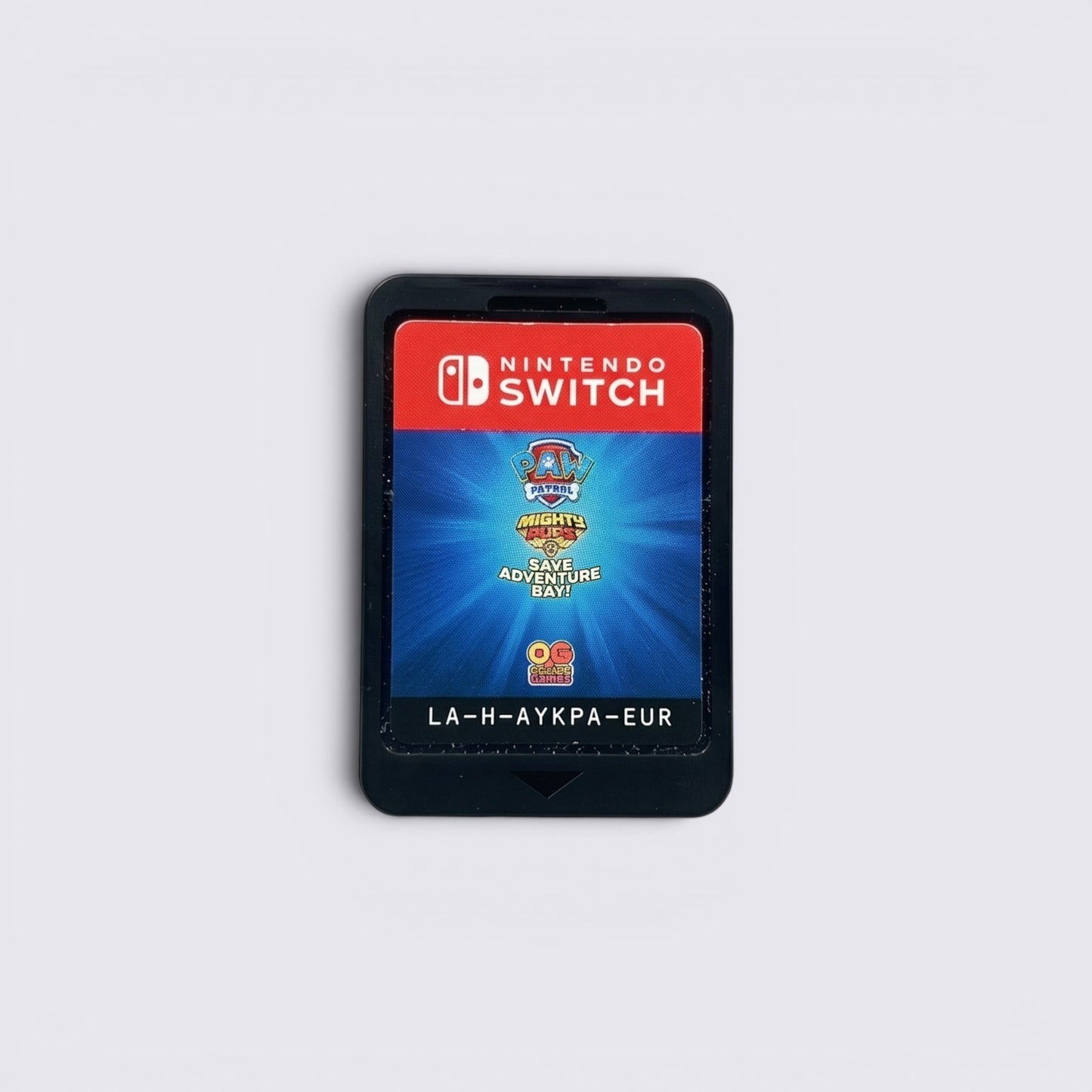 MrPixel PAW Patrol Mighty Pups Save Adventure Bay Nintendo Switch game cartridge with blue label and logo