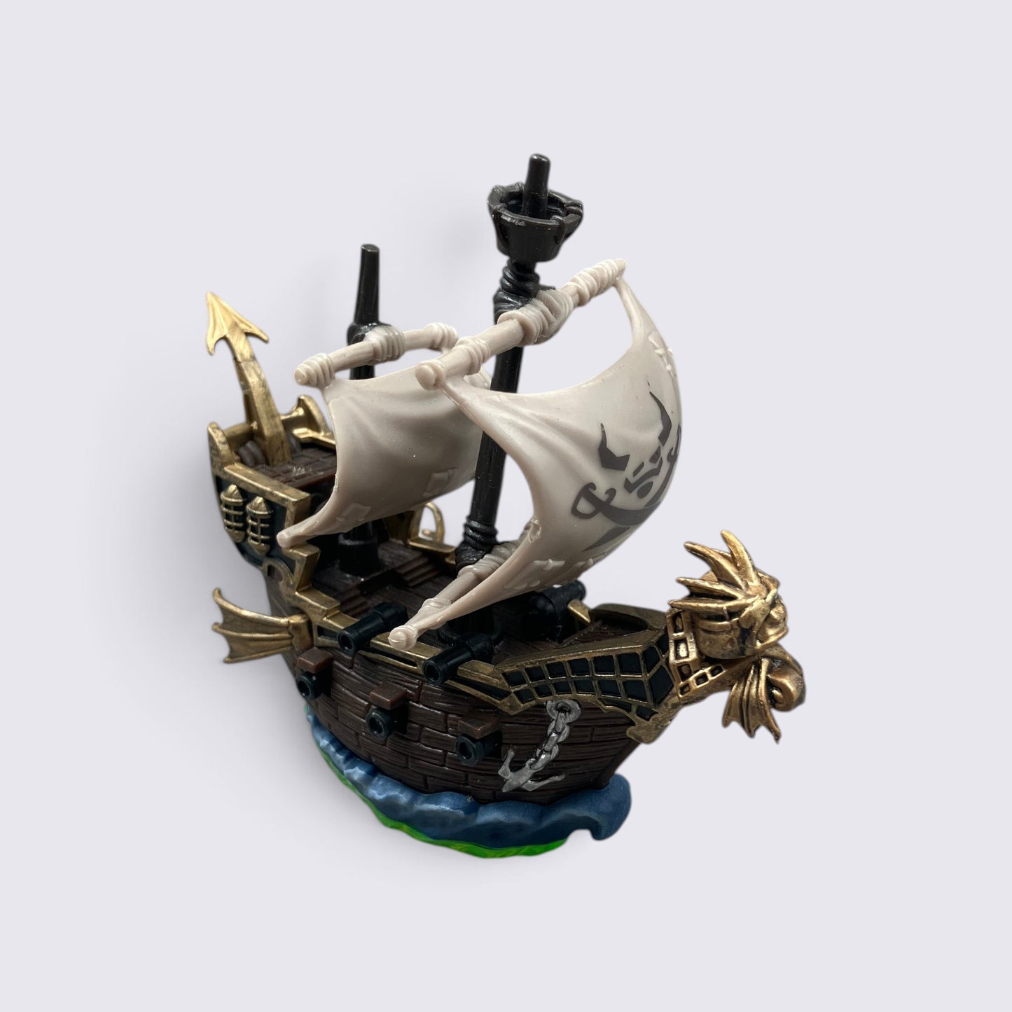 MrPixel Pirate Seas Skylanders adventure pack featuring a detailed brown and gold pirate ship toy with skull sail