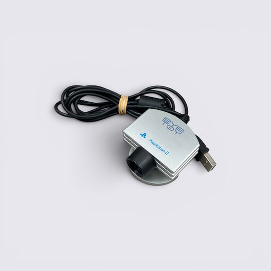 MrPixel PlayStation 2 EyeToy USB Camera V2 motion sensor in silver with black lens and attached USB cable