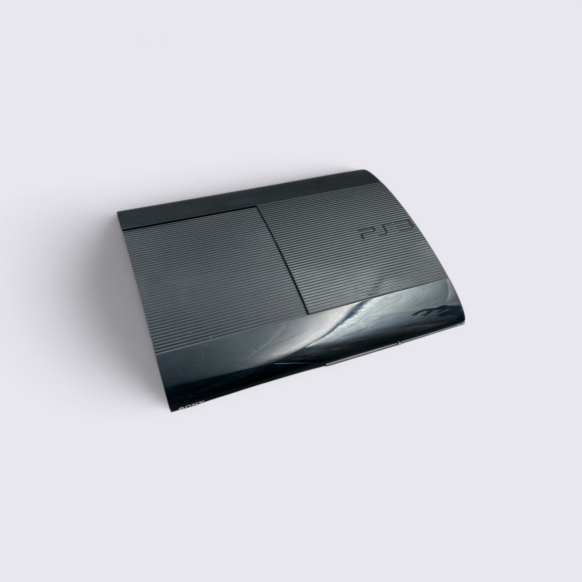 MrPixel black PlayStation 3 Super Slim console with a sleek, compact design and sliding disc cover.