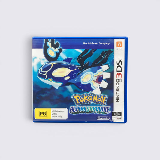MrPixel Pokemon Alpha Sapphire Nintendo 3DS game case featuring Kyogre on a blue background