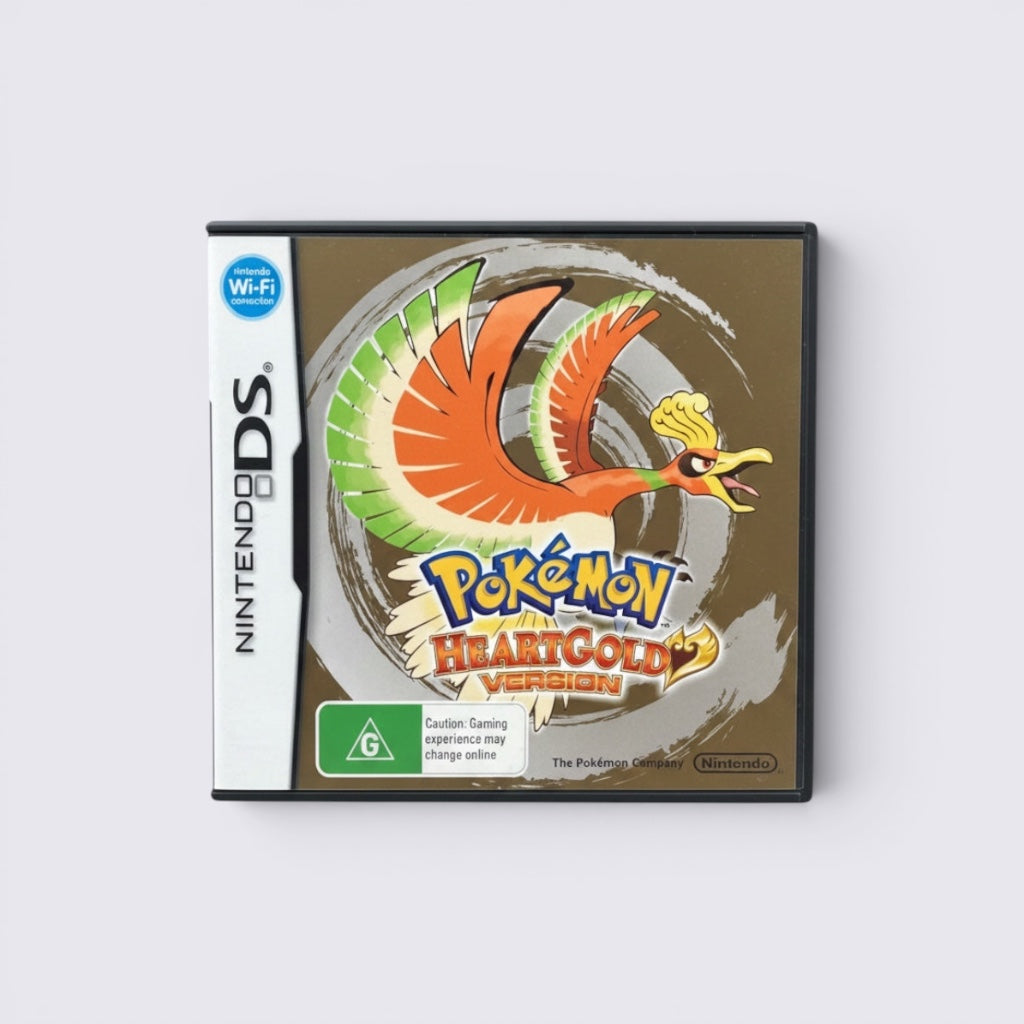 MrPixel Pokemon HeartGold Version Nintendo DS game case featuring Ho-Oh artwork on a gold background