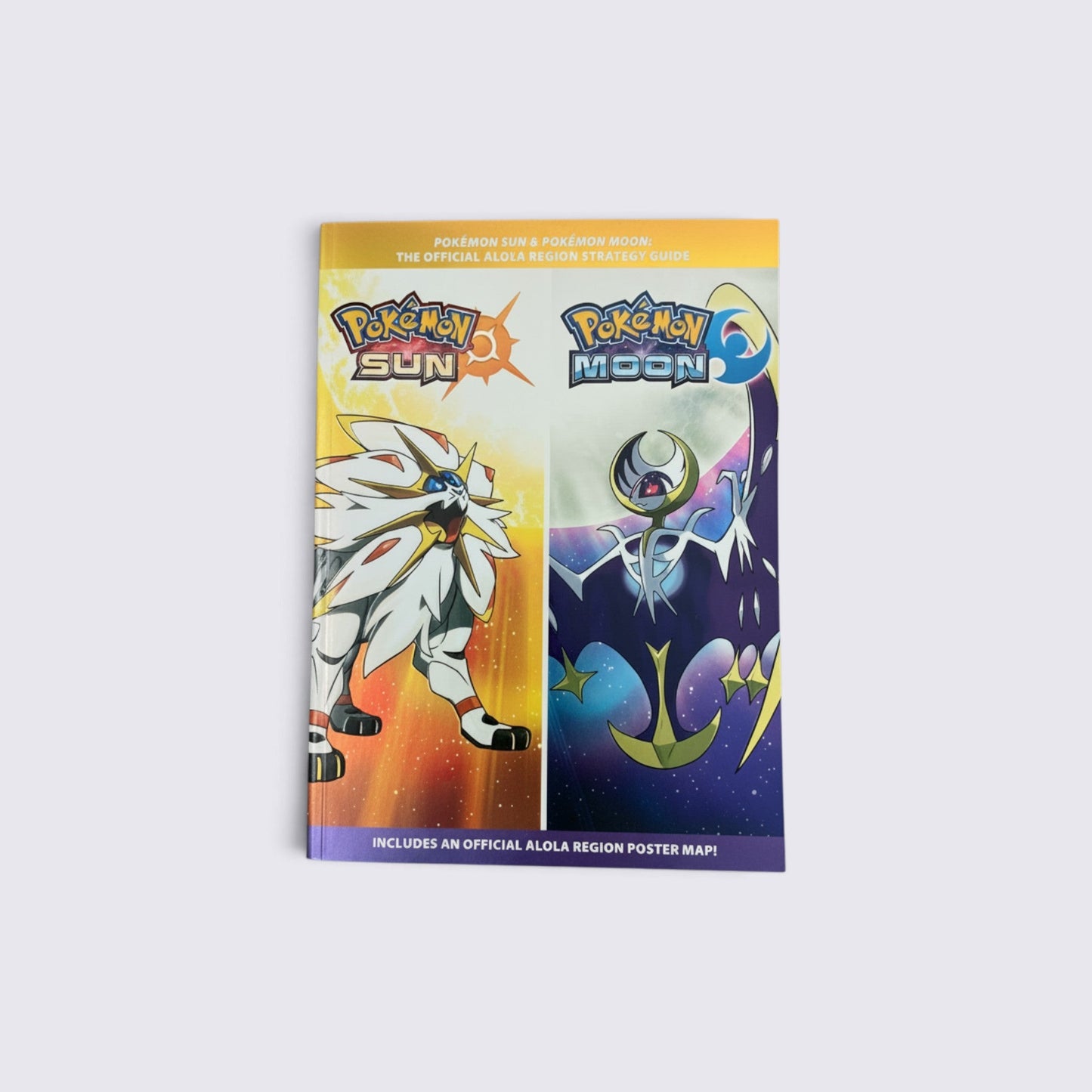 MrPixel Pokemon Sun and Moon strategy guide featuring Solgaleo and Lunala on the cover with an included poster map.