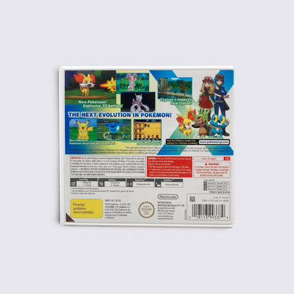 MrPixel Pokemon X Nintendo 3DS game case back cover showing gameplay screenshots and features