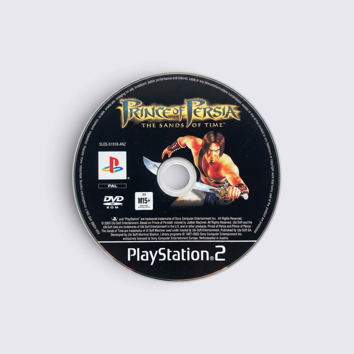MrPixel Prince of Persia The Sands of Time PlayStation 2 game disc featuring the Prince with a sword