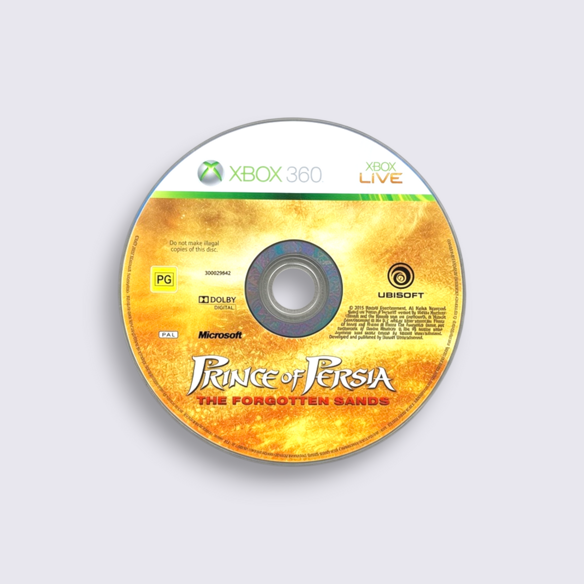 MrPixel Prince of Persia The Forgotten Sands Xbox 360 game disc with golden sand-themed artwork