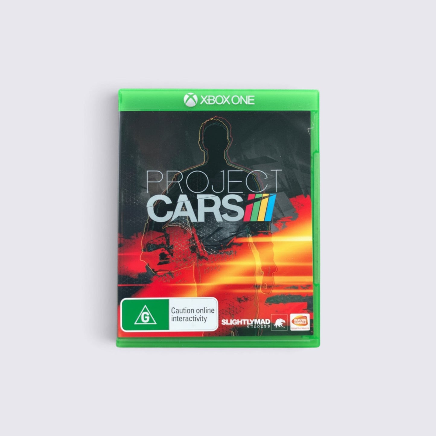 MrPixel Project Cars racing simulator game for Xbox One in a green plastic case with dynamic track graphics.