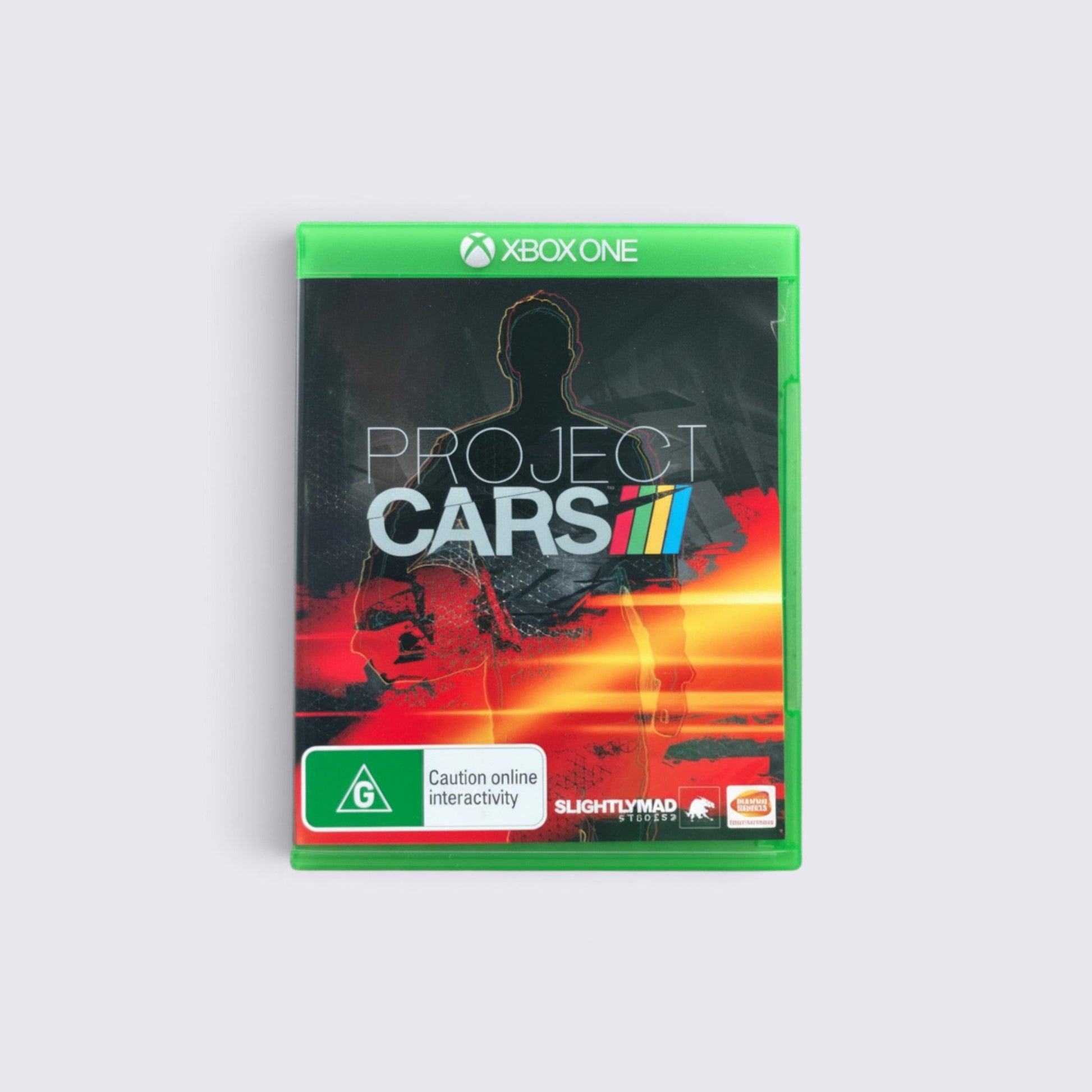 MrPixel Project Cars racing simulator game for Xbox One in a green plastic case with dynamic track graphics.
