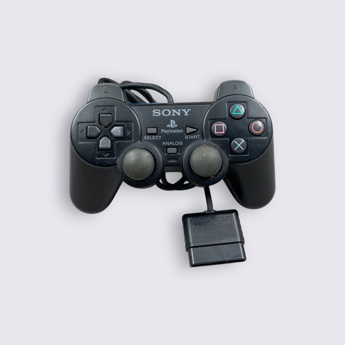 MrPixel black Sony PlayStation 2 DualShock 2 wired controller with analogue sticks and iconic face buttons