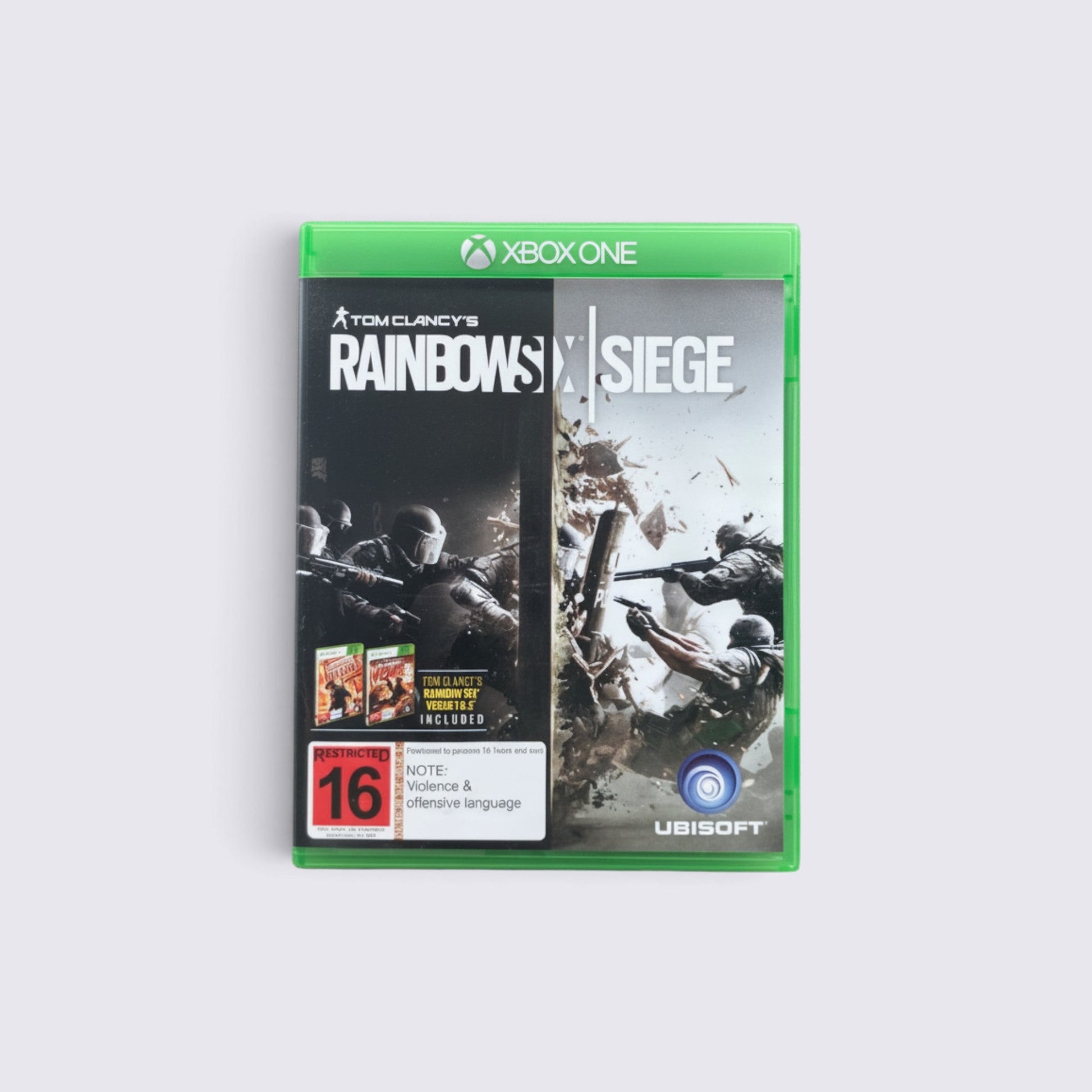 MrPixel Tom Clancy's Rainbow Six Siege Xbox One game case featuring tactical operator artwork and age rating
