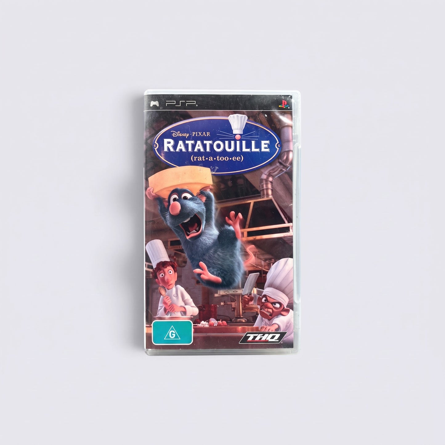 MrPixel Disney-Pixar Ratatouille PSP game case featuring Remy the rat in a kitchen setting