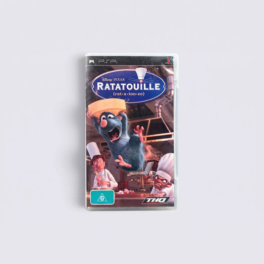MrPixel Disney-Pixar Ratatouille PSP game case featuring Remy the rat in a kitchen setting