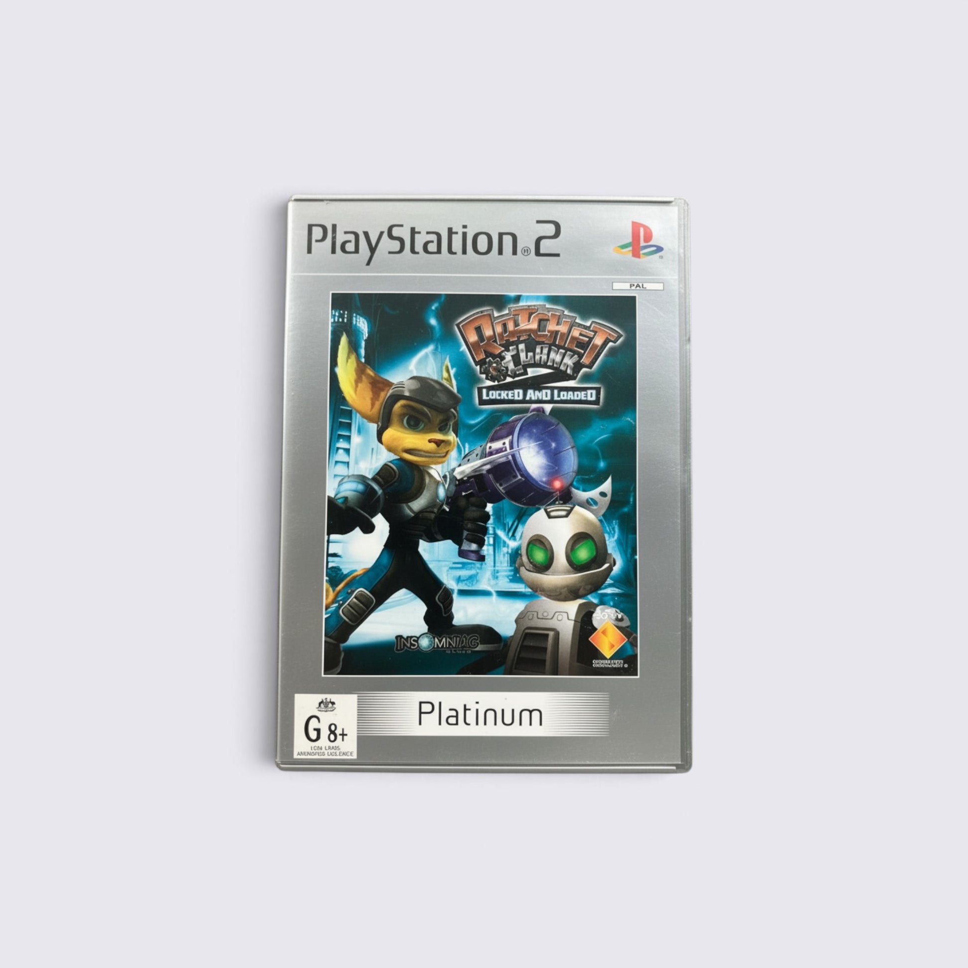 MrPixel Ratchet & Clank 2: Locked and Loaded Platinum edition game case for PlayStation 2 featuring Ratchet and Clank