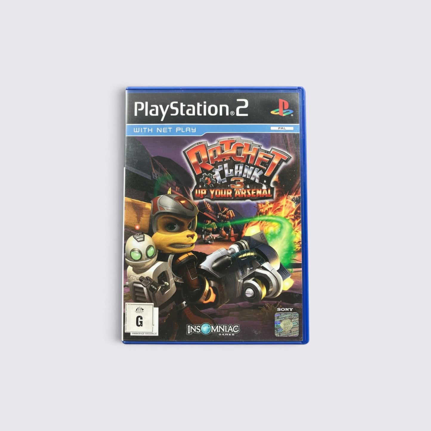 MrPixel Ratchet & Clank 3: Up Your Arsenal PlayStation 2 game case featuring Ratchet and Clank in action.