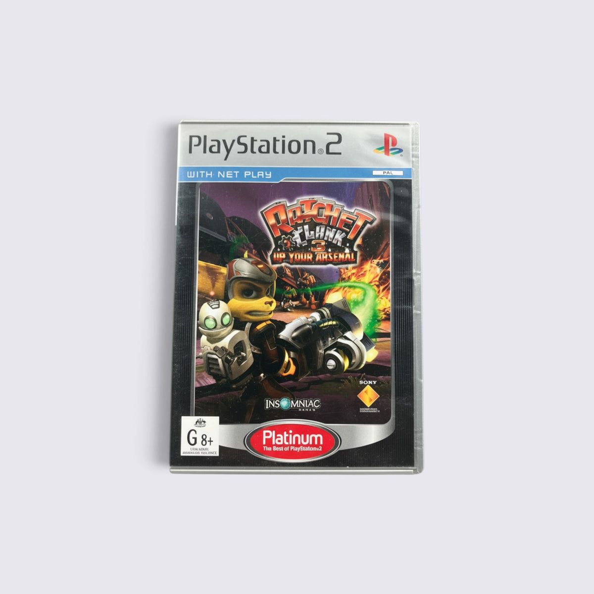 MrPixel Ratchet & Clank 3 Up Your Arsenal Platinum edition game case for PlayStation 2 featuring Ratchet and Clank.