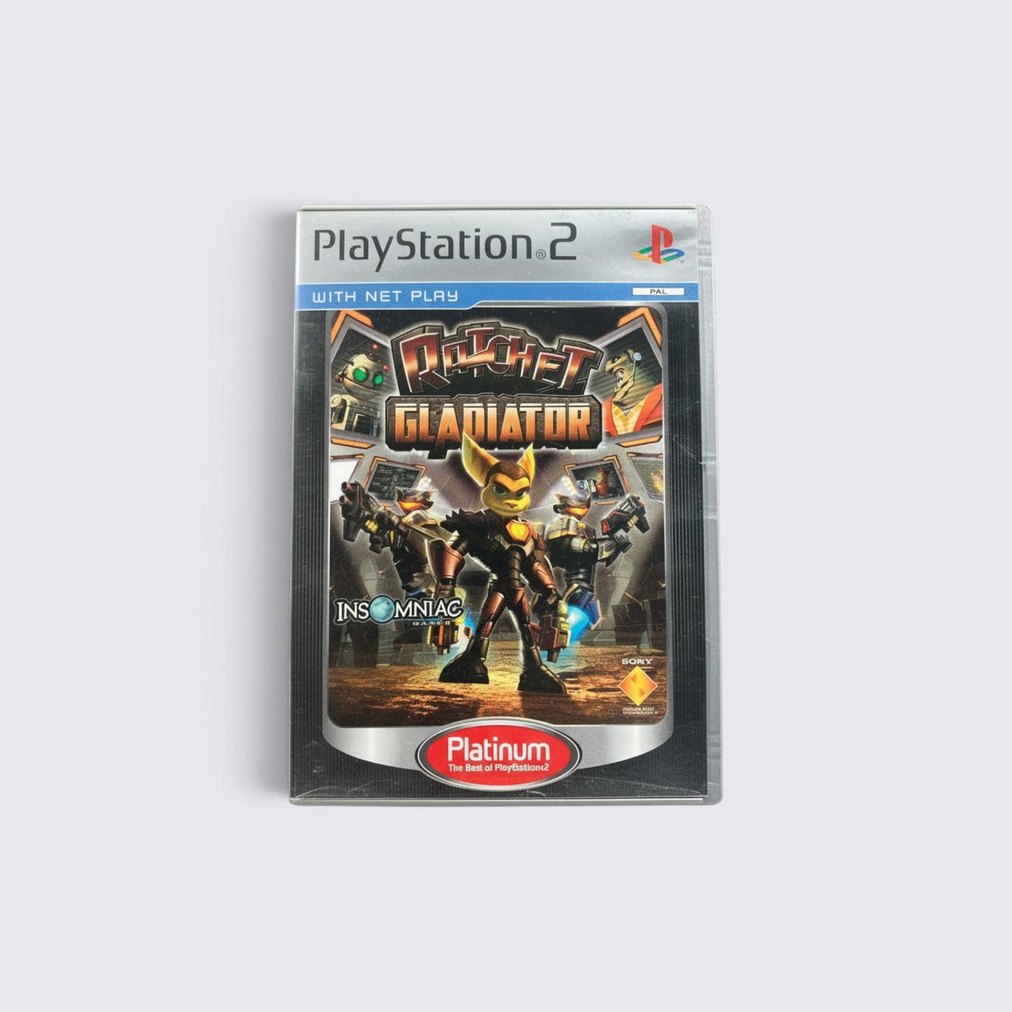 MrPixel Ratchet & Clank: Gladiator Platinum edition game case for PlayStation 2 featuring action-packed cover art.