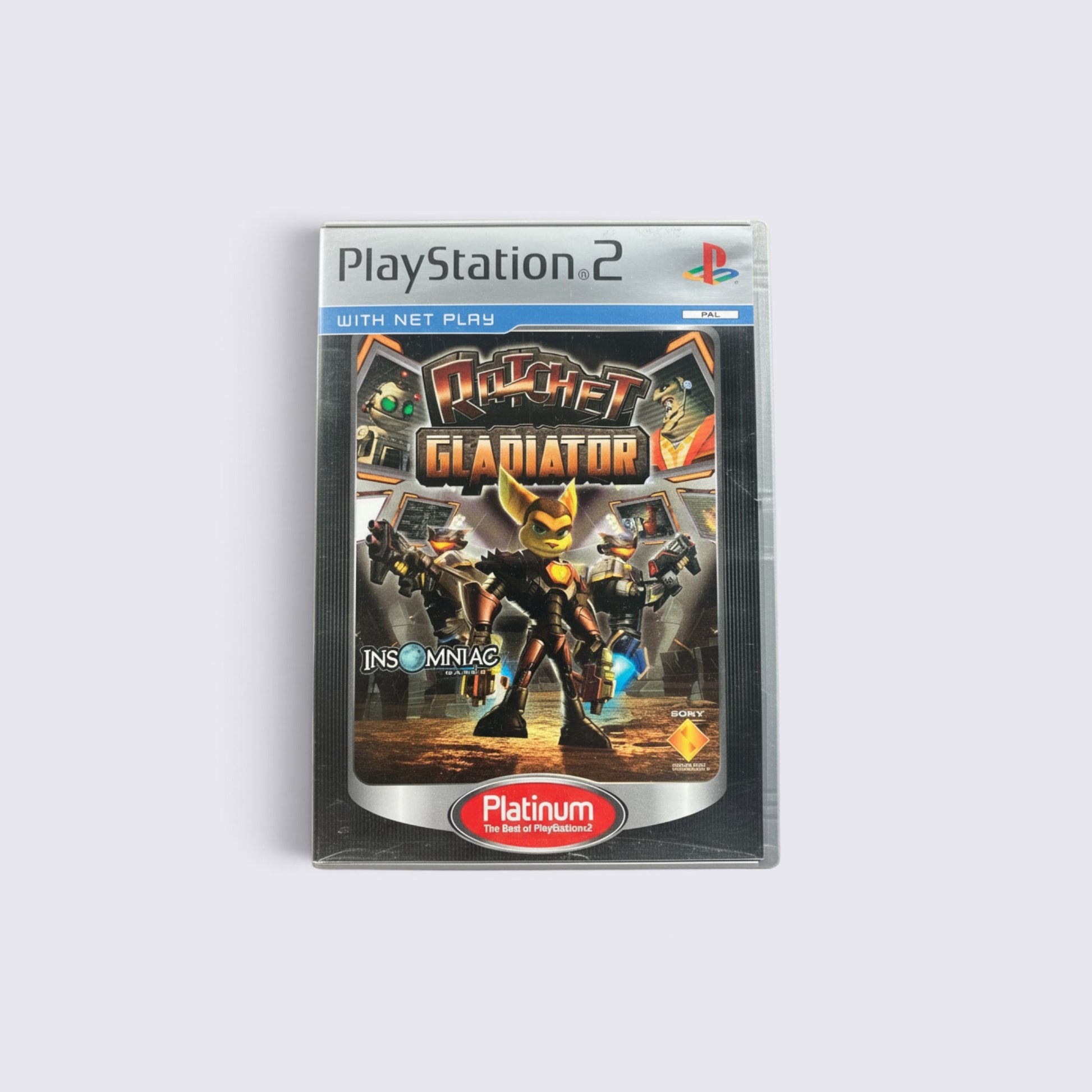 MrPixel Ratchet & Clank: Gladiator Platinum edition game case for PlayStation 2 featuring action-packed cover art.