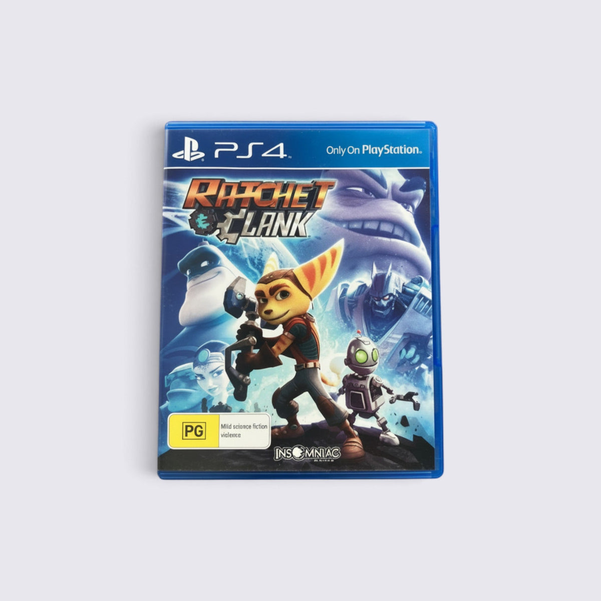 MrPixel Ratchet & Clank PS4 game case featuring Ratchet and Clank characters on a blue background