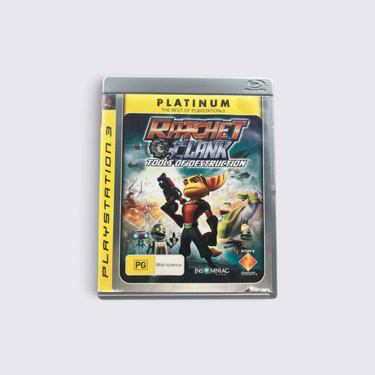 MrPixel Ratchet & Clank: Tools of Destruction Platinum edition game case for PlayStation 3 featuring character art.