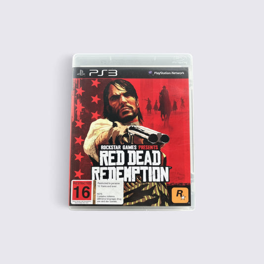 MrPixel Red Dead Redemption game case for PlayStation 3 featuring John Marston with a revolver on a red background