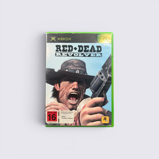 MrPixel Red Dead Revolver Xbox game case featuring Red Harlow with a revolver on the cover art