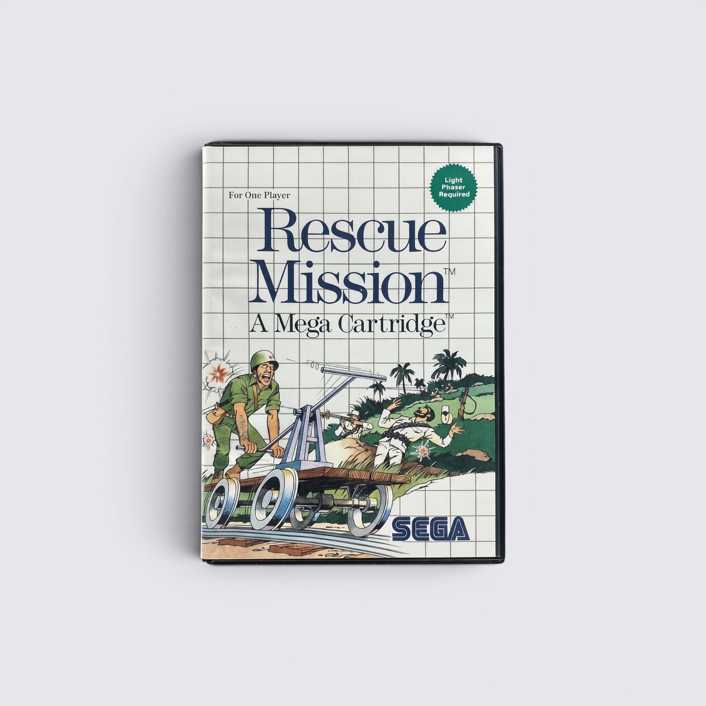 MrPixel Rescue Mission Sega Master System game cartridge case with illustrated action cover art