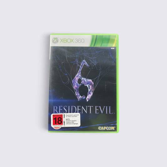 MrPixel Resident Evil 6 video game for Xbox 360 featuring the iconic number six logo on a dark background
