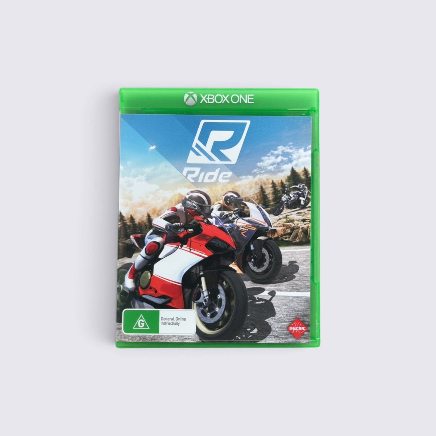 MrPixel Ride motorcycle racing video game for Xbox One featuring sport bikes on a track