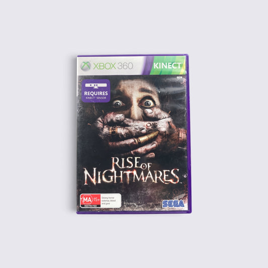 MrPixel Rise of Nightmares survival horror game for Xbox 360 Kinect featuring a terrifying cover art design