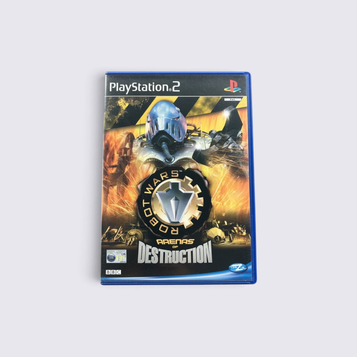 MrPixel Robot Wars: Arenas of Destruction PlayStation 2 game case featuring a metallic robot and fiery arena background.