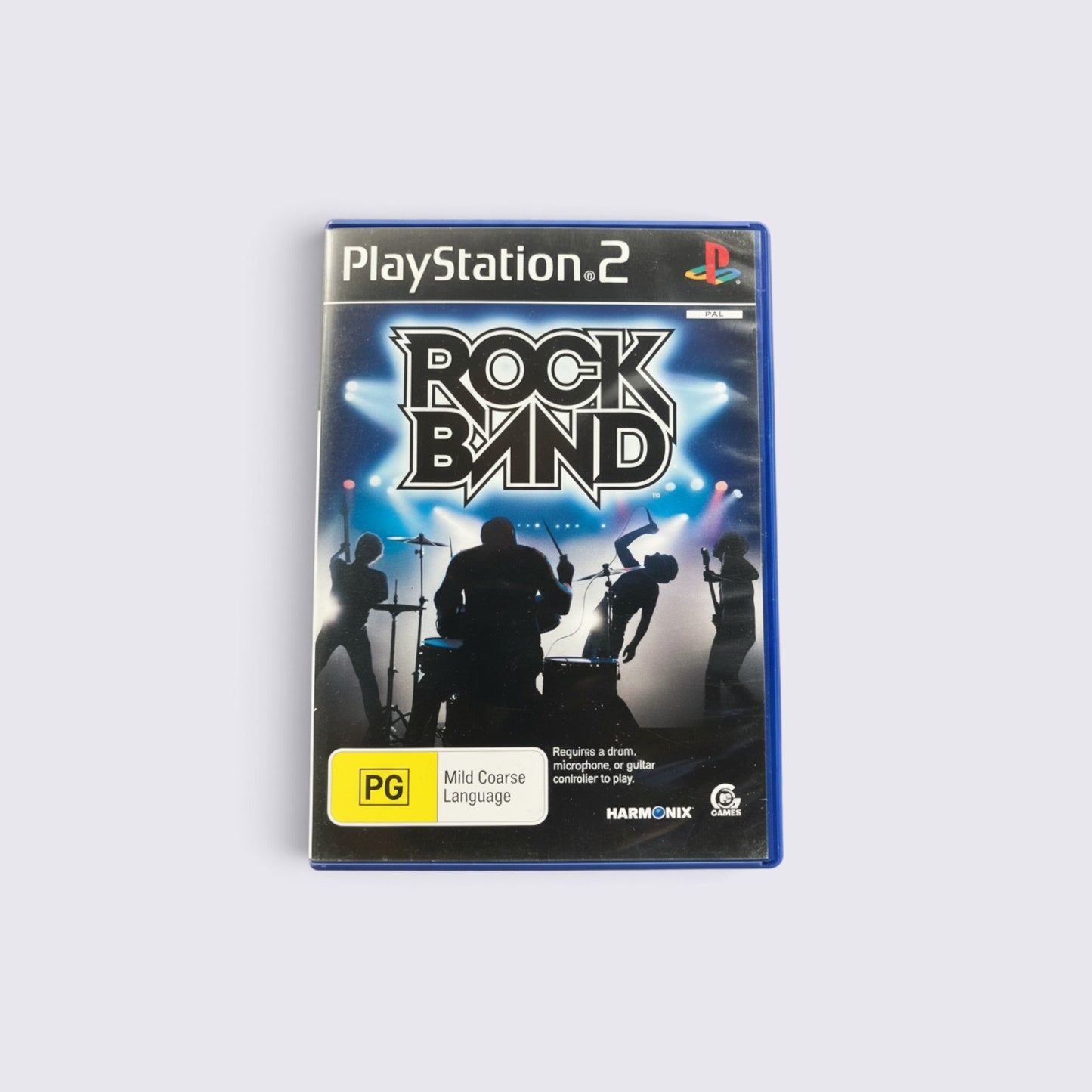 MrPixel Rock Band video game for PlayStation 2 featuring a silhouette of a band performing on stage