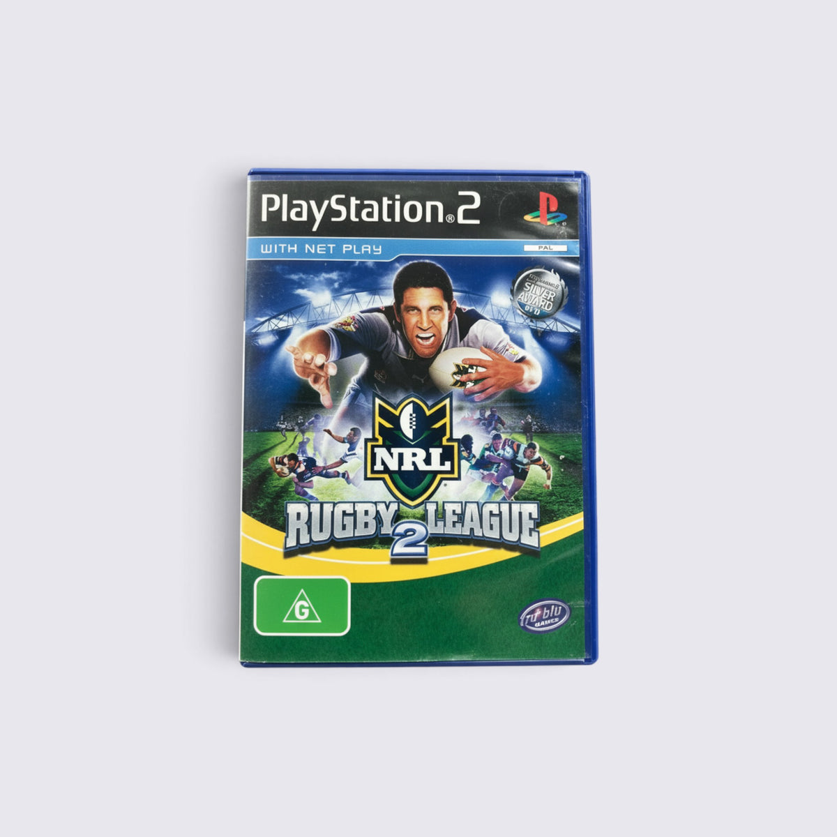MrPixel Rugby League 2 PlayStation 2 game case featuring a rugby player and NRL branding on a green field background.