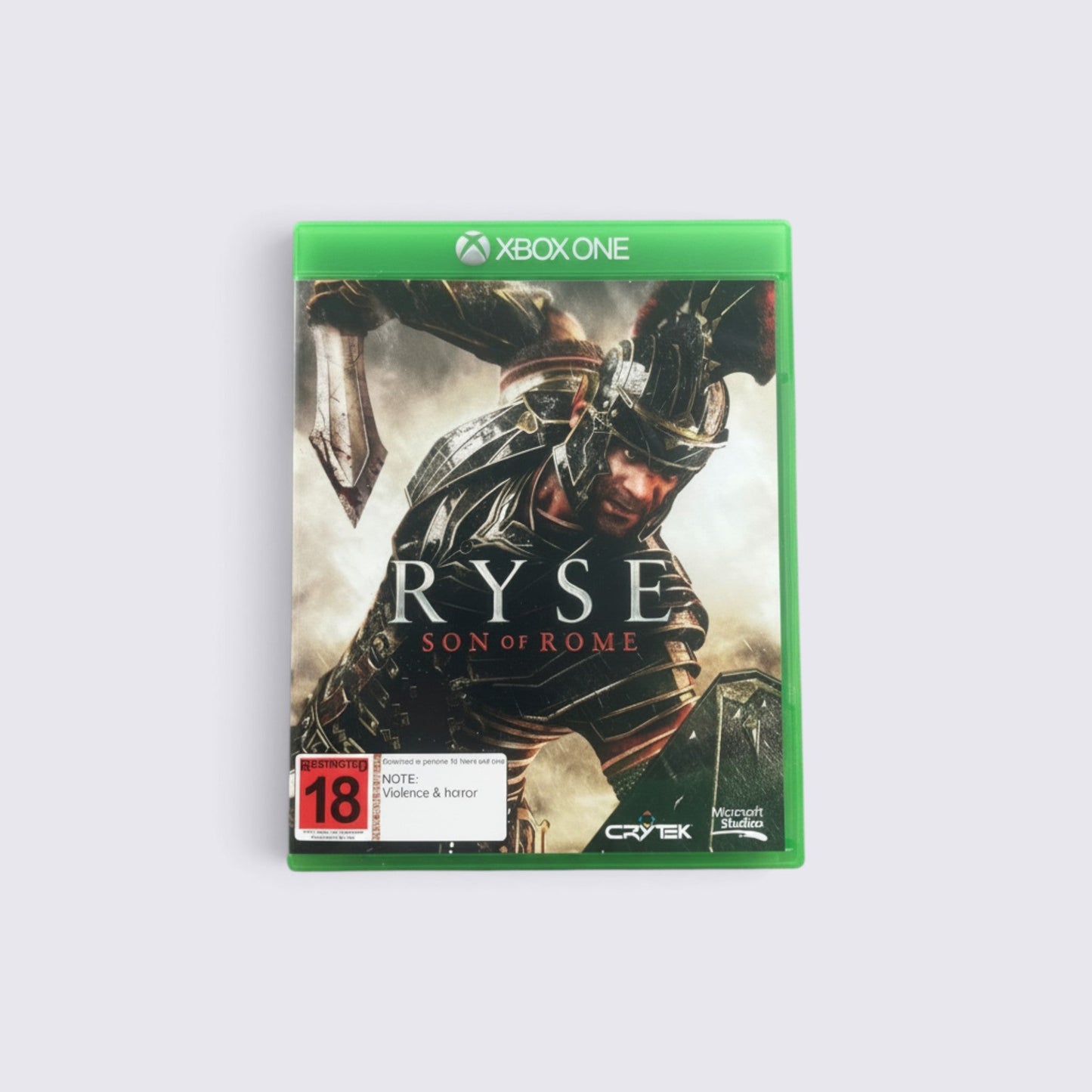 MrPixel Ryse Son of Rome Xbox One game case featuring a Roman soldier in combat gear with a sword and shield