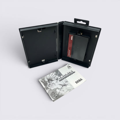 MrPixel Sagaia video game cartridge and instruction manual in a black plastic case for retro gaming collectors.