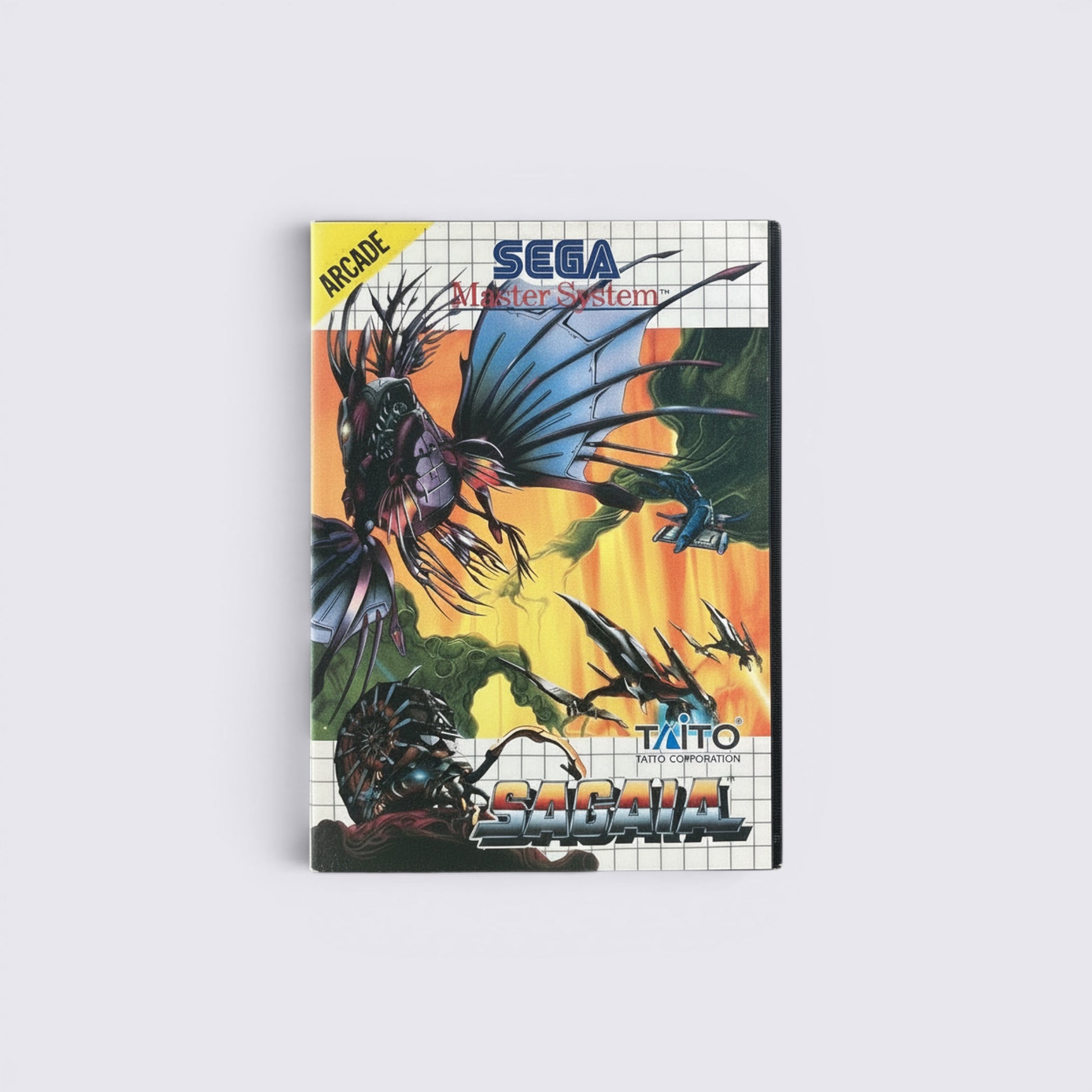 MrPixel Sagaia Sega Master System game box art featuring aquatic mechanical enemies and classic arcade branding