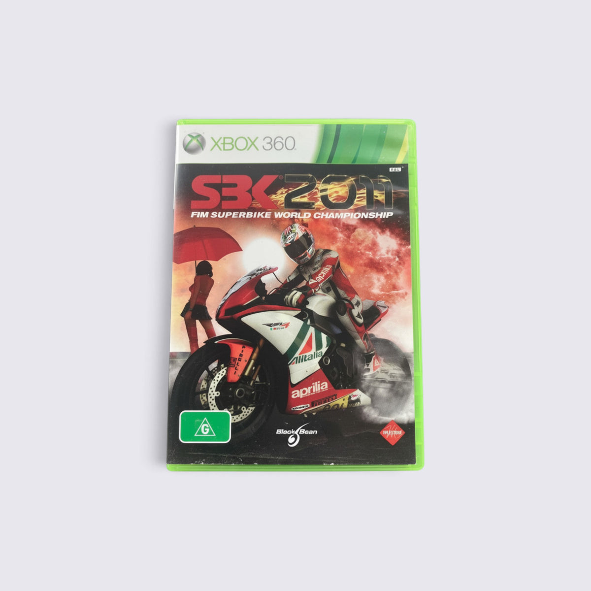 MrPixel SBK 2011 FIM Superbike World Championship Xbox 360 game case featuring a racing motorcycle and rider