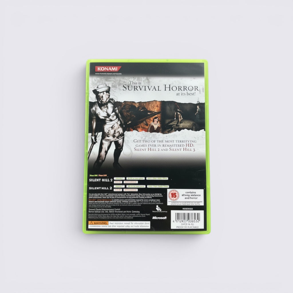 MrPixel Silent Hill HD Collection Xbox 360 game case back cover featuring horror game details and game information.