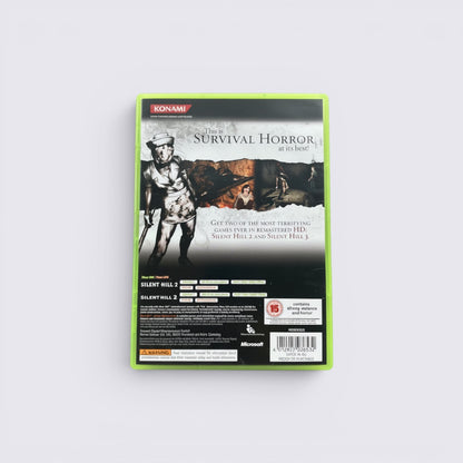 MrPixel Silent Hill HD Collection Xbox 360 game case back cover featuring horror game details and game information.
