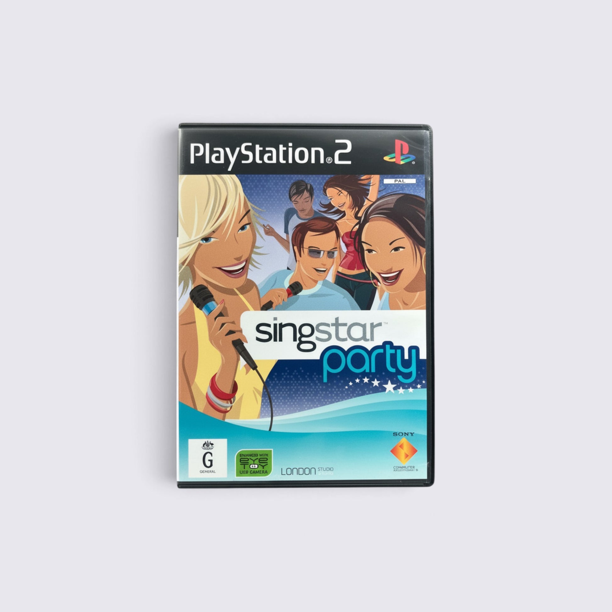 MrPixel SingStar: Party video game for PlayStation 2 featuring illustrated characters singing with microphones.