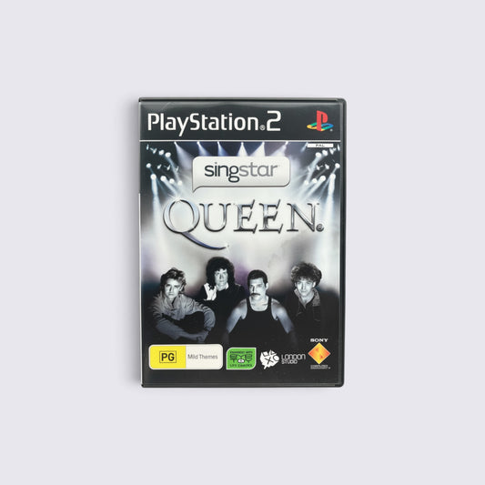 MrPixel SingStar Queen PlayStation 2 game case featuring the iconic rock band members on a black and white cover.