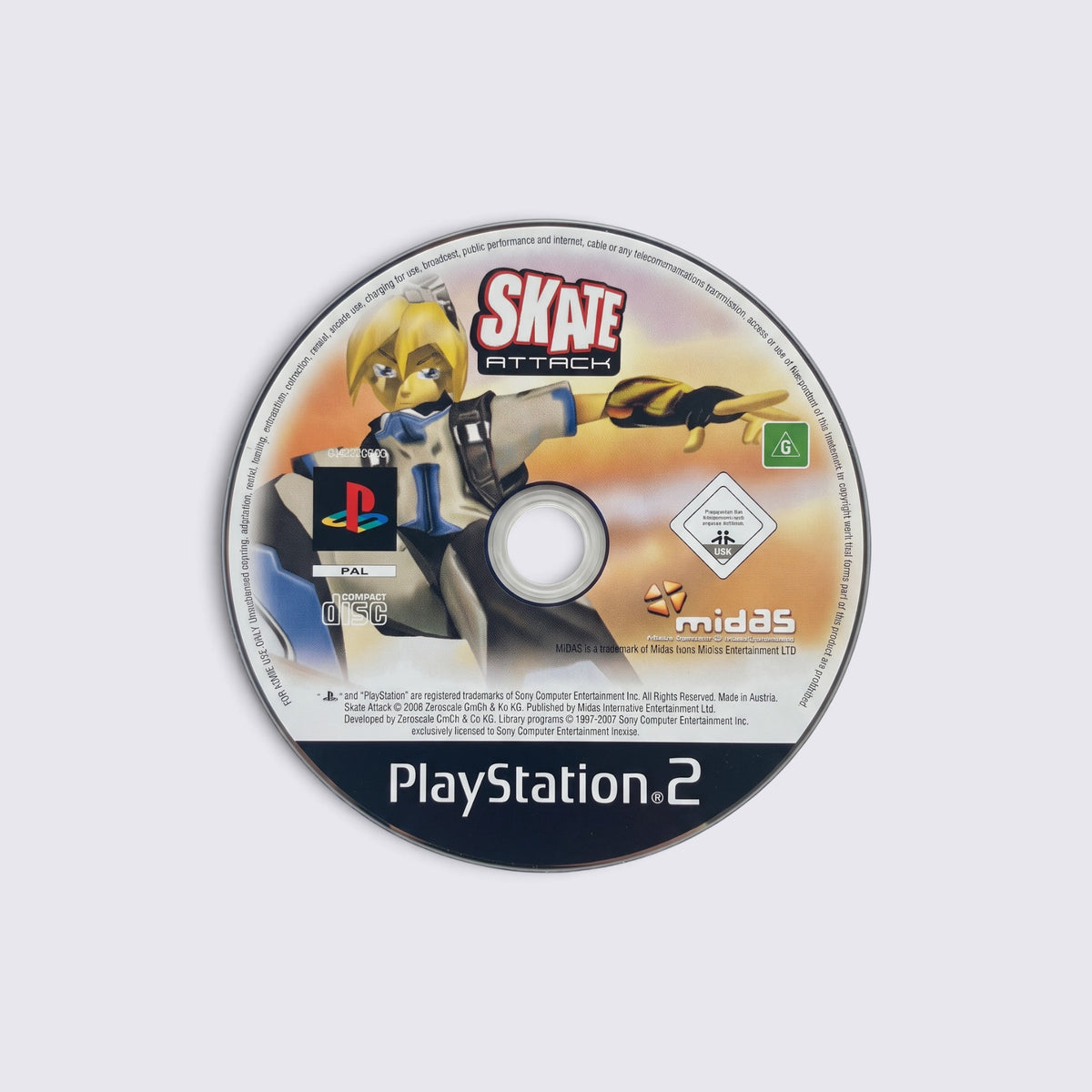 MrPixel Skate Attack PlayStation 2 game disc featuring colourful cartoon character art and arcade skating branding.