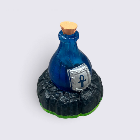 MrPixel Skylanders Spyro’s Adventure Healing Elixir blue potion bottle collectible figure on a black rocky base