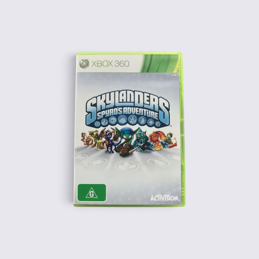 MrPixel Skylanders: Spyro's Adventure Xbox 360 game case featuring character artwork on a white background.