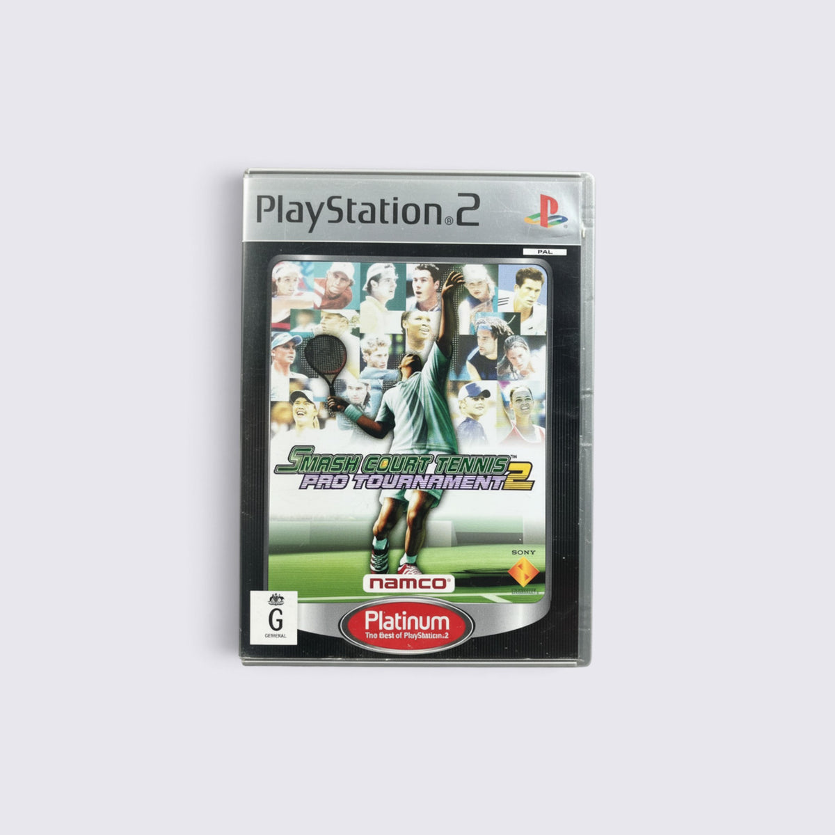 MrPixel Smash Court Tennis Pro Tournament 2 Platinum edition game case for PlayStation 2 with tennis player cover art