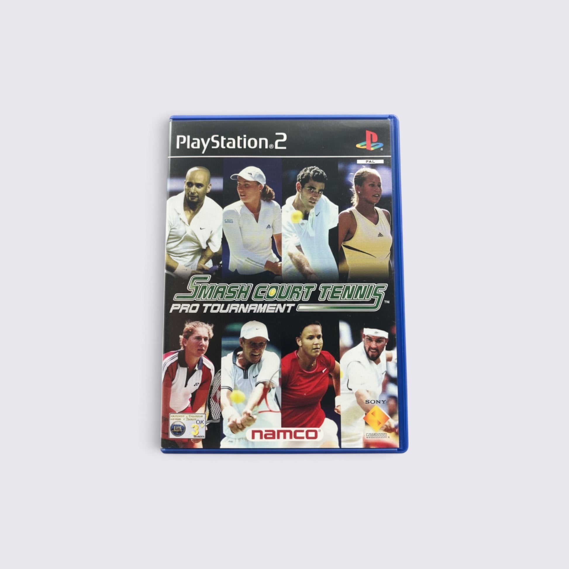 MrPixel Smash Court Tennis Pro Tournament game case for PlayStation 2 featuring professional tennis player collage