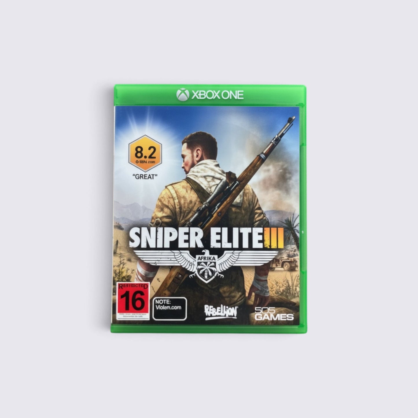 MrPixel Sniper Elite III video game case for Xbox One featuring a sniper in a North African desert setting