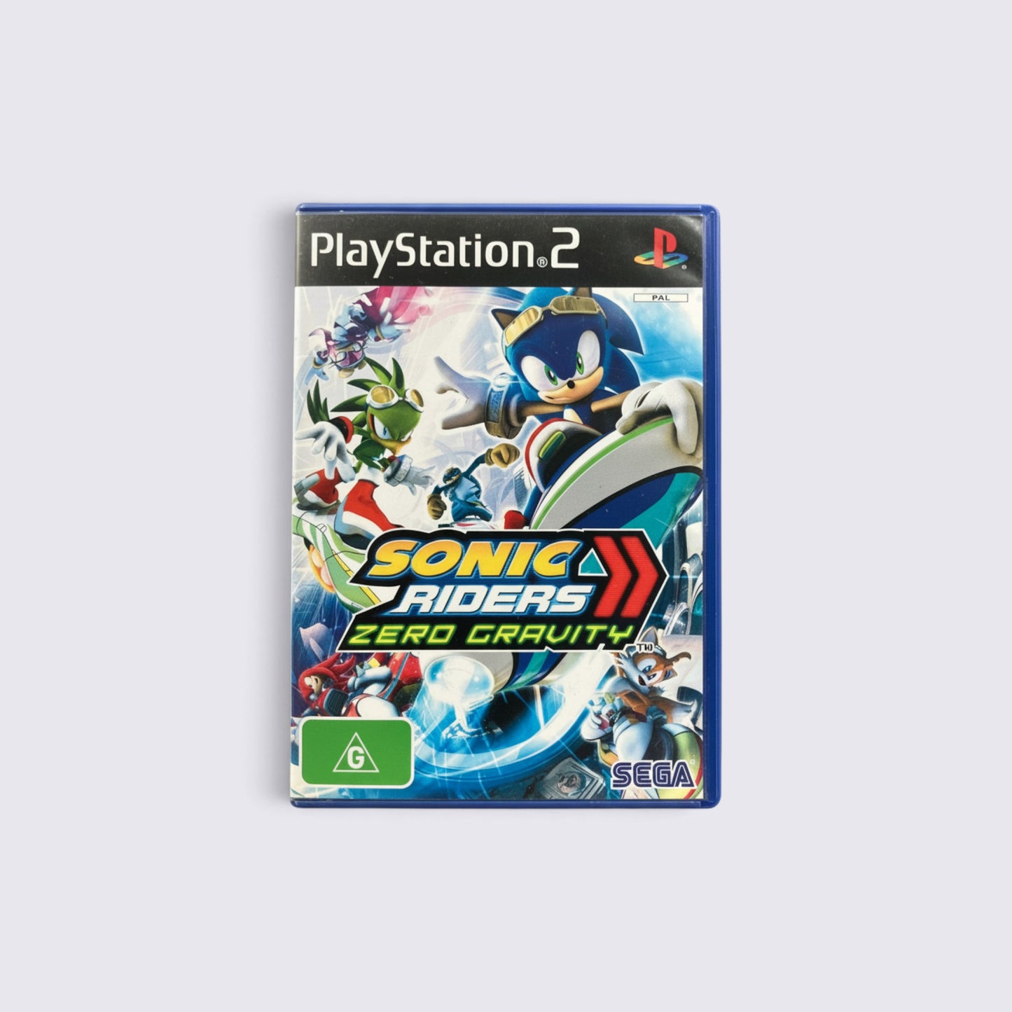 MrPixel Sonic Riders: Zero Gravity PlayStation 2 game case featuring Sonic and friends on hoverboards