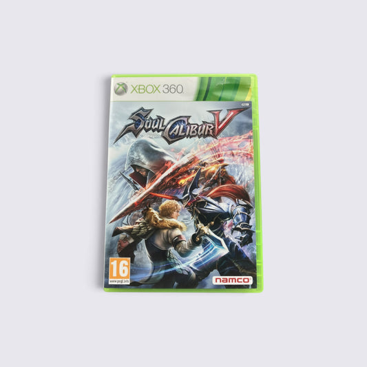 MrPixel SoulCalibur V Xbox 360 game case featuring dynamic character artwork and a 16 age rating label.